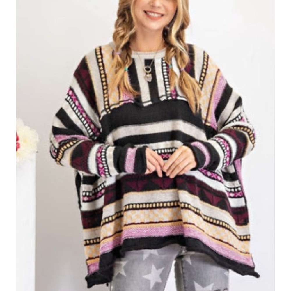Easel Crochet Oversized Sweater‎ Colorful Boxy Boho Hippie Women's Size Small - Picture 2 of 12